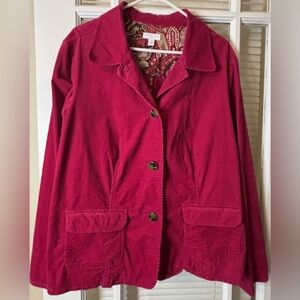 Vintage Charter Club Women's Deep Red Corduroy Blazer-Size 2X